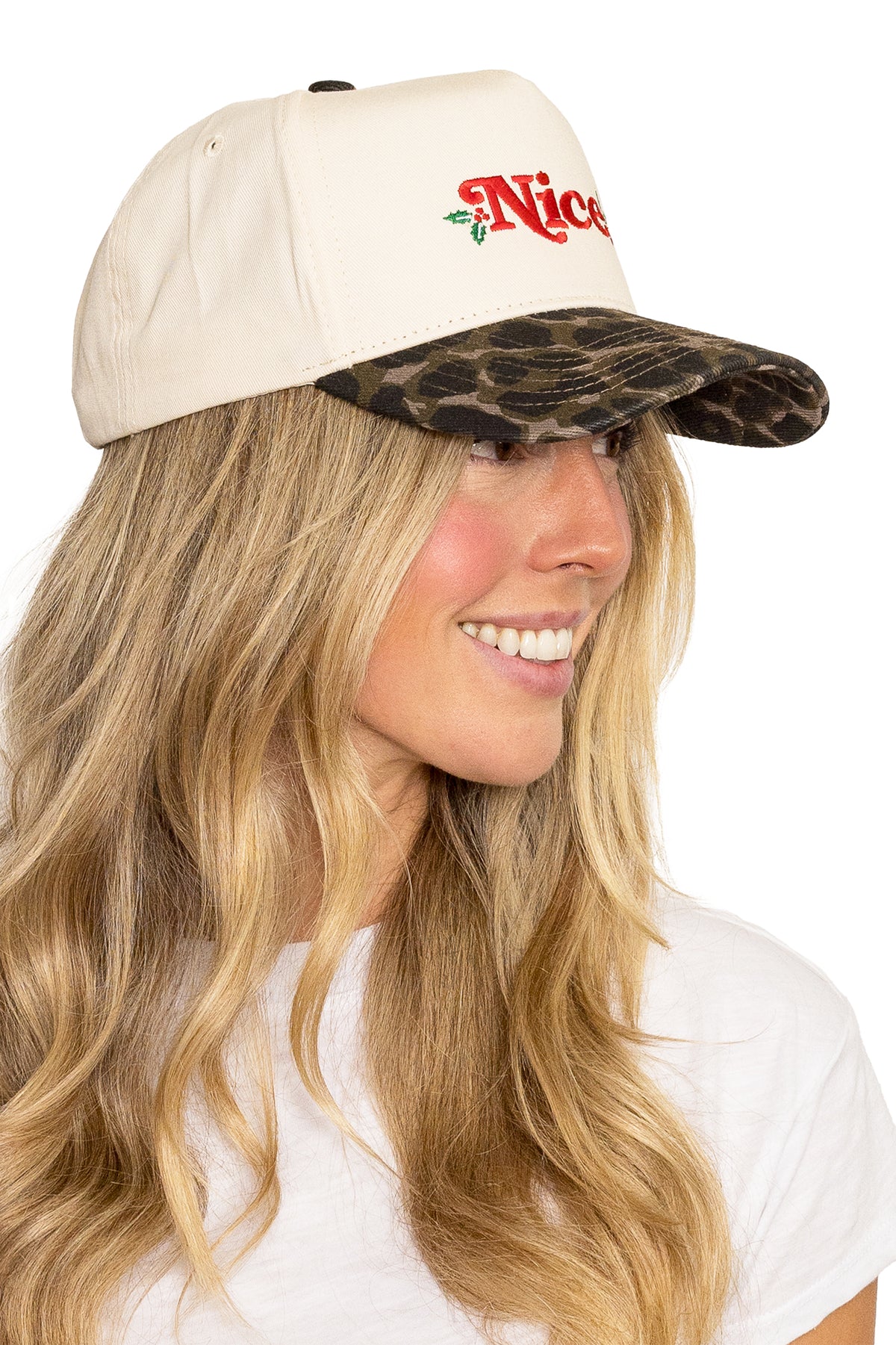 Nice Snapback Hat in Cream Leopard