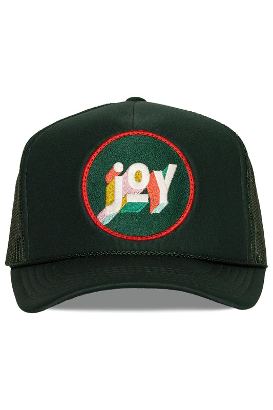 Joy trucker hat in emerald green, front view