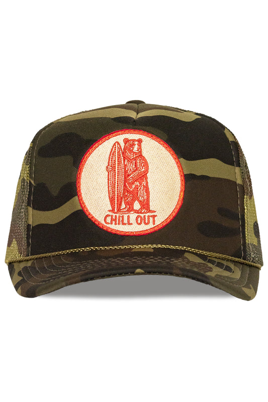 Chill Out Trucker Hat in Camo