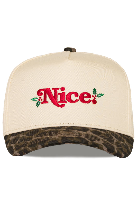 Nice snapback hat in cream leopard, front view