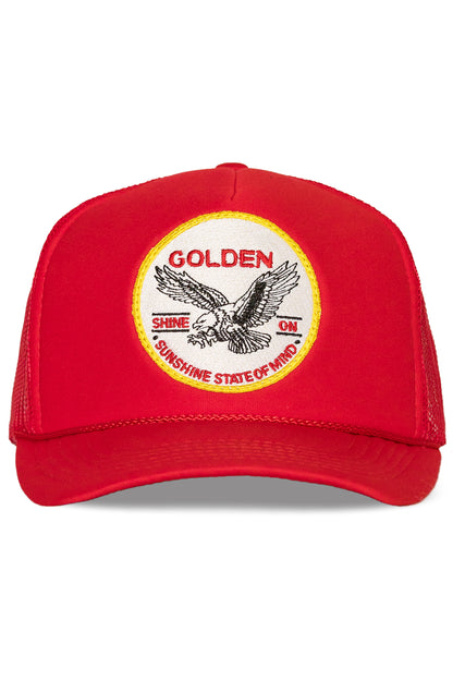 Golden Sunshine State of Mind Trucker Hat in Red