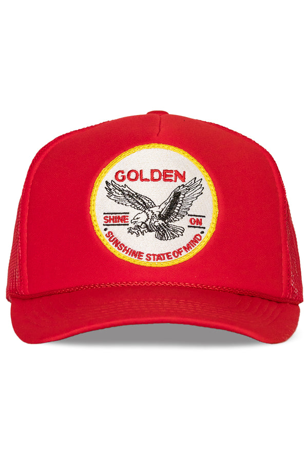 Golden Sunshine State of Mind Trucker Hat in Red