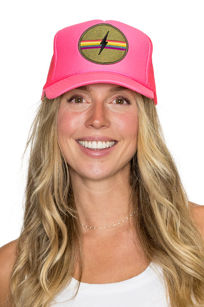 Electric Rainbow Trucker Hat in Pink