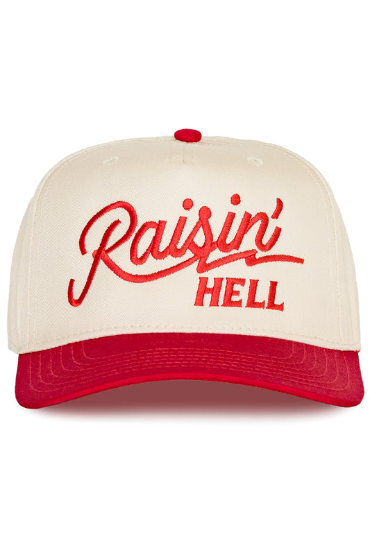 Raisin Hell Snapback Trucker Hat in Neutral Red Canvas