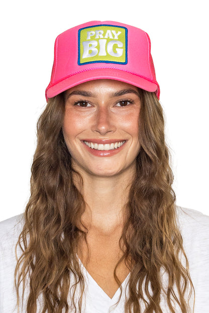Pray Big Trucker Hat in Neon Pink EXCLUSIVE