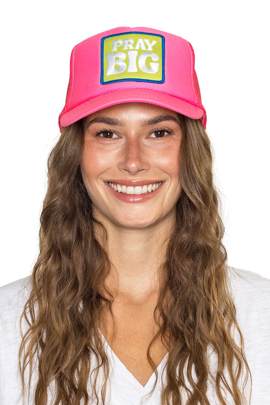Pray Big Trucker Hat in Neon Pink EXCLUSIVE