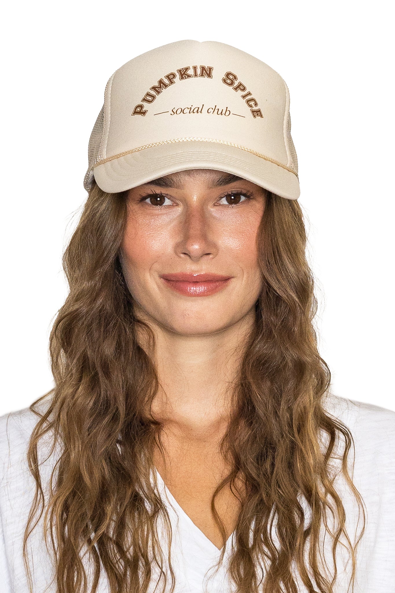 Pumpkin Spice Trucker Hat in Tan