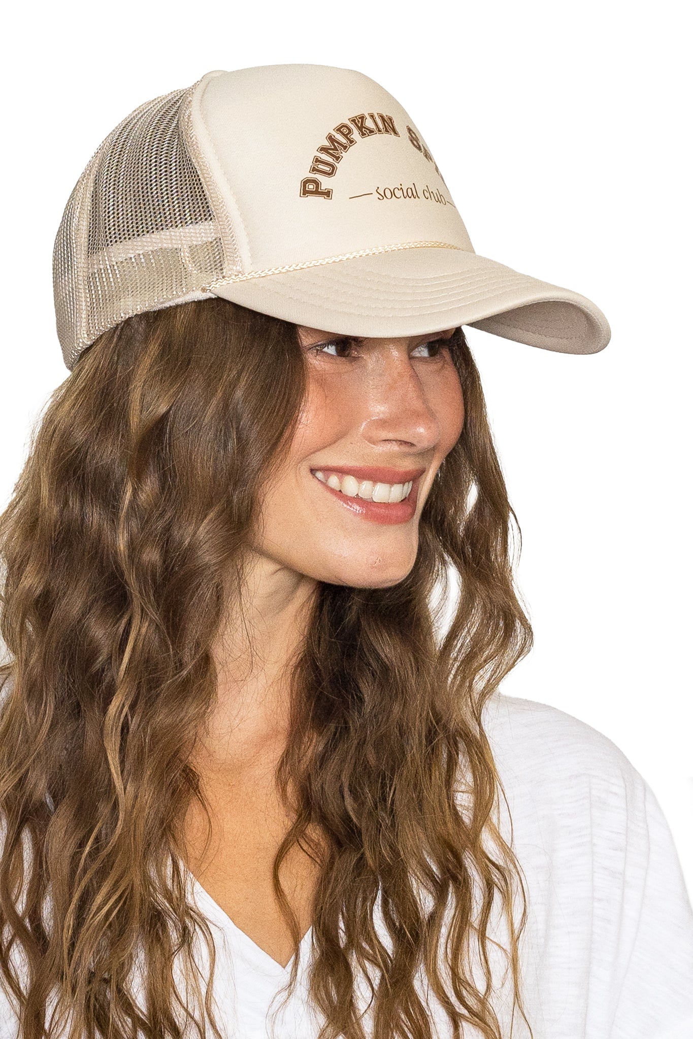 Pumpkin Spice Trucker Hat in Tan