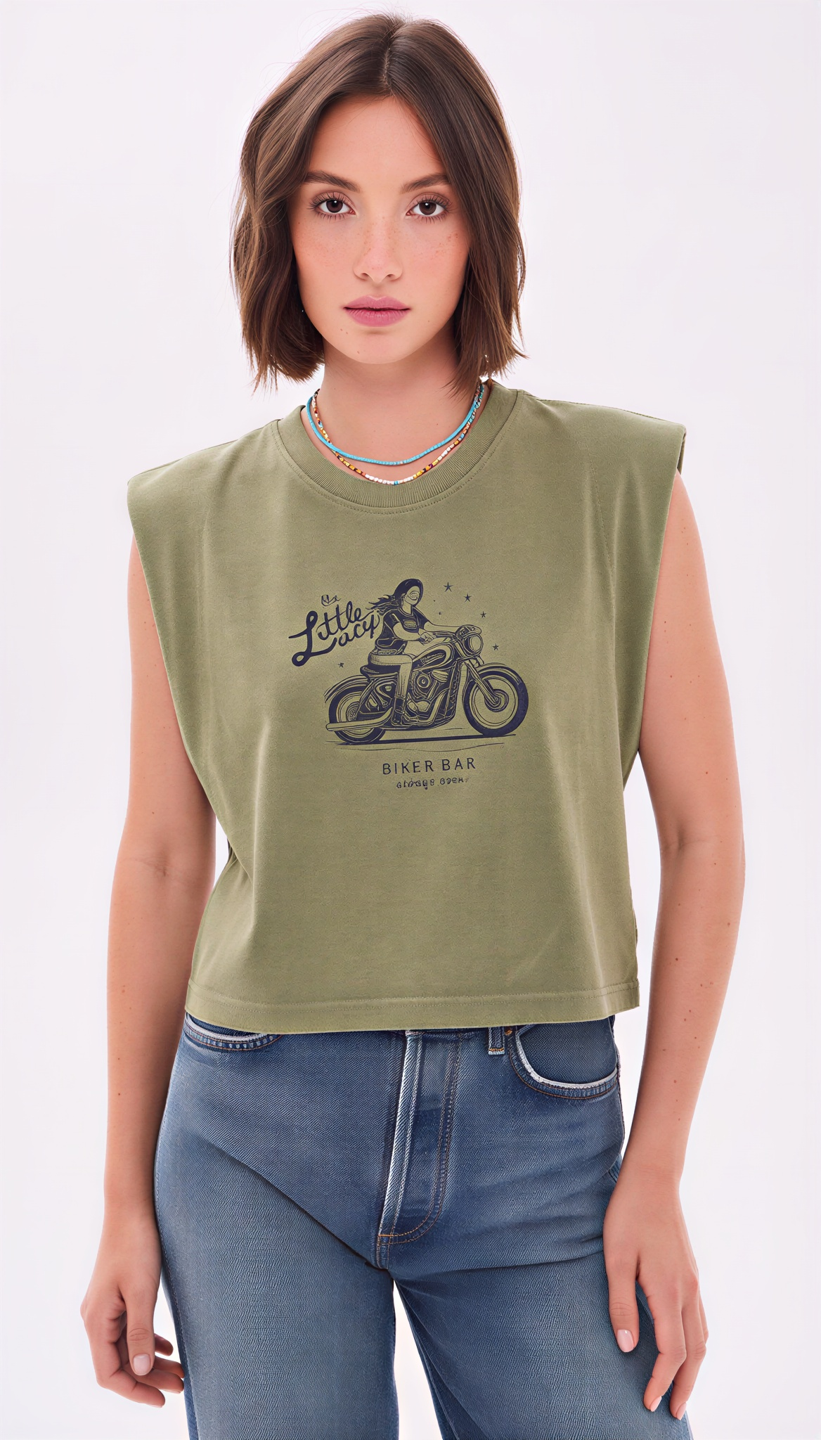 Little Lucy Biker Bar muscle tee in green, front view