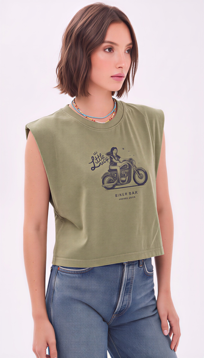 Little Lucy Biker Bar Muscle Tank in Olive