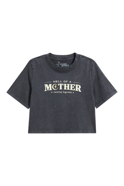Hell of a Mother Crop Tee in Faded Black
