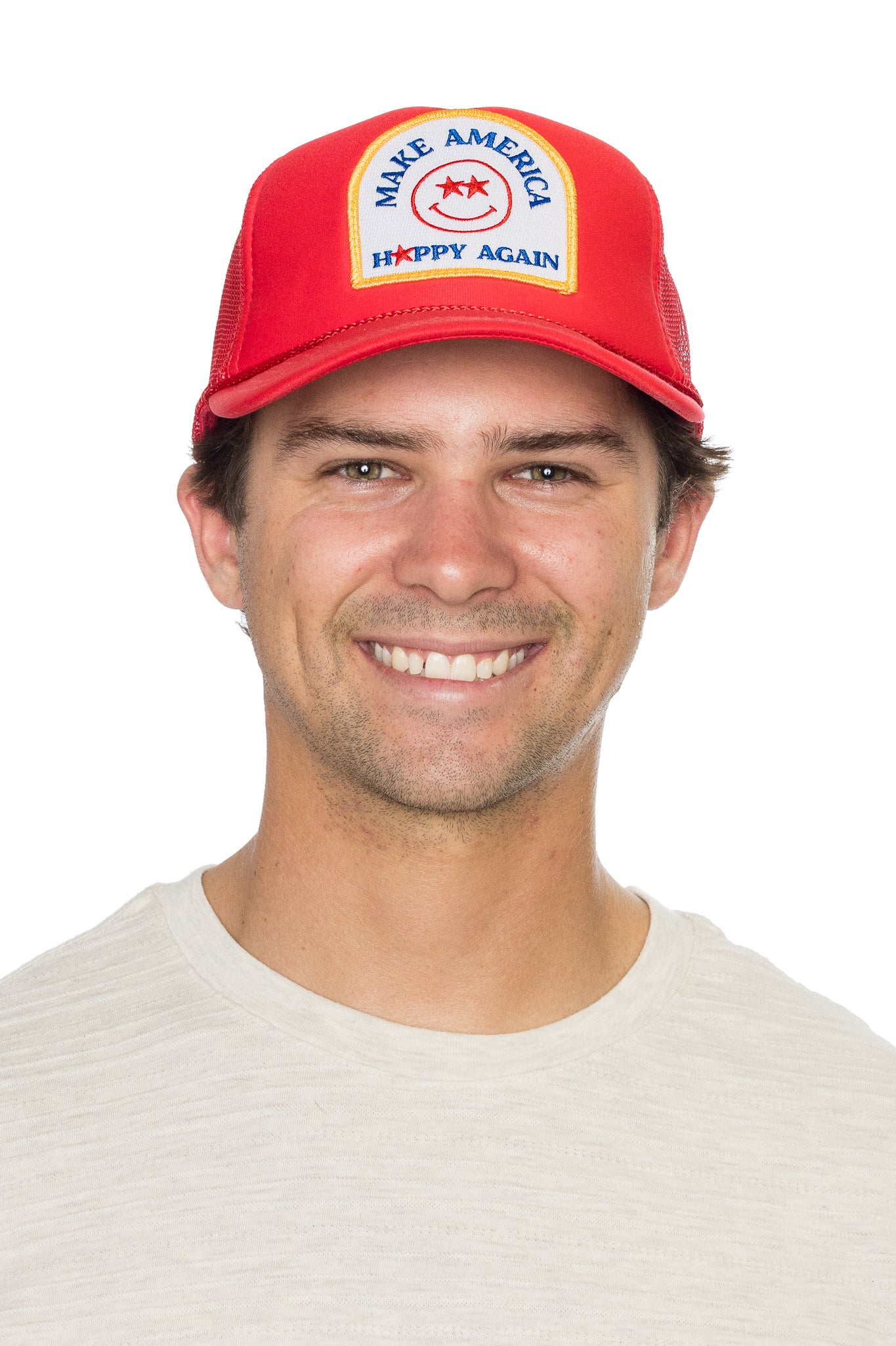 Make America Happy Again Trucker Hat in Red