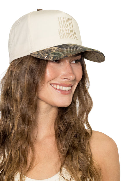 Happy Camper Snapback Hat in Camo
