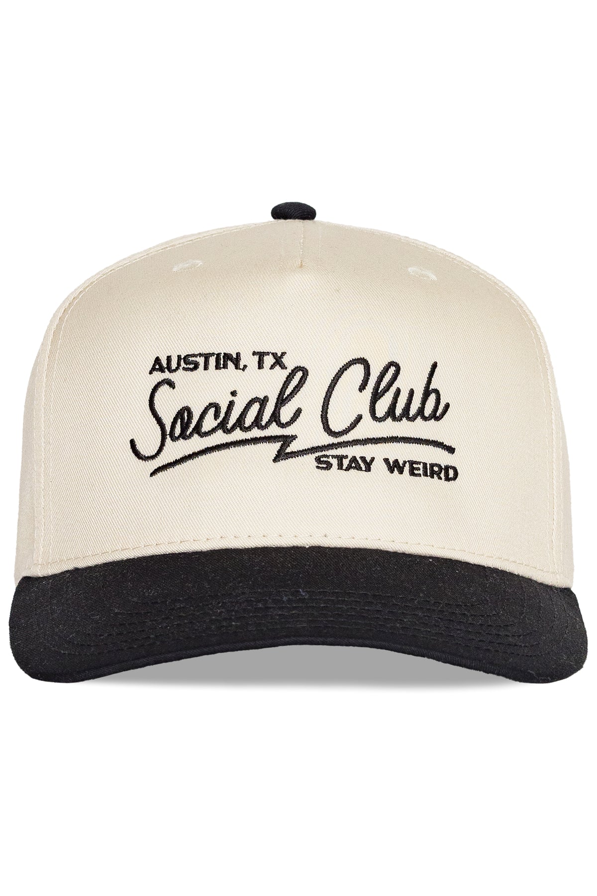 Austin TX Social Club snapback hat in black, front view