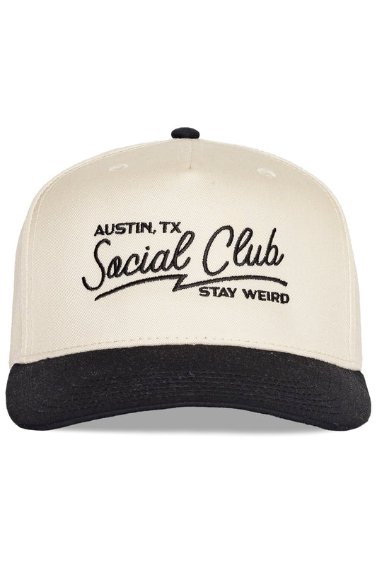 Austin TX Social Club snapback hat in black, front view