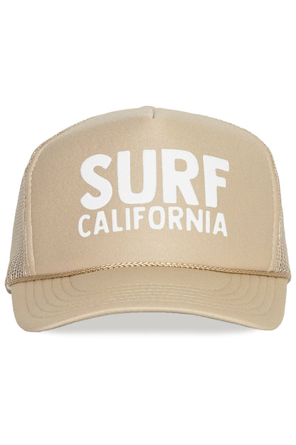 Surf California Trucker Hat in Tan with White