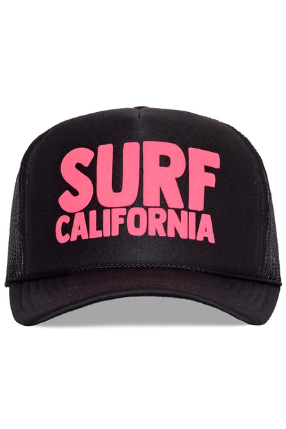 Surf California Trucker Hat in Black with Pink