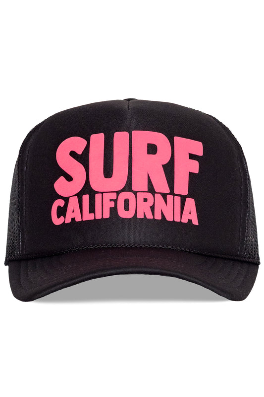 Surf California Trucker Hat in Black with Pink