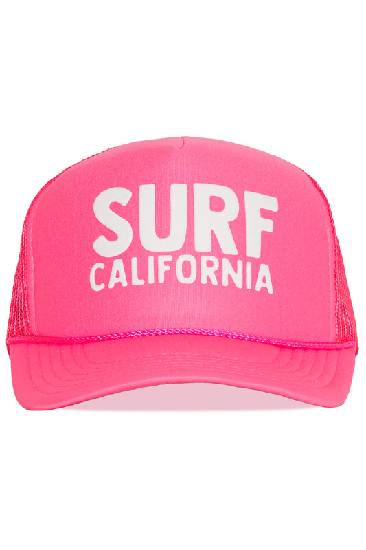 Surf California Trucker Hat in Neon Pink with White