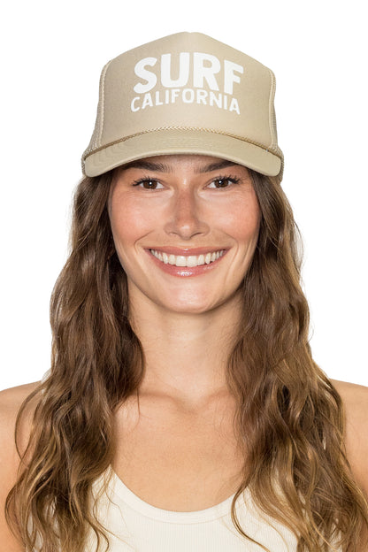 Surf California Trucker Hat in Tan with White