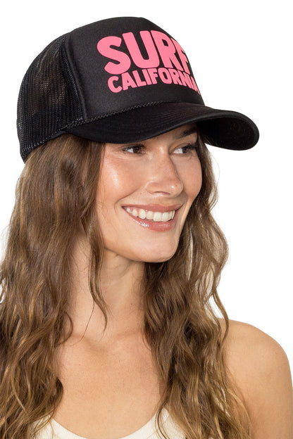 Surf California Trucker Hat in Black with Pink