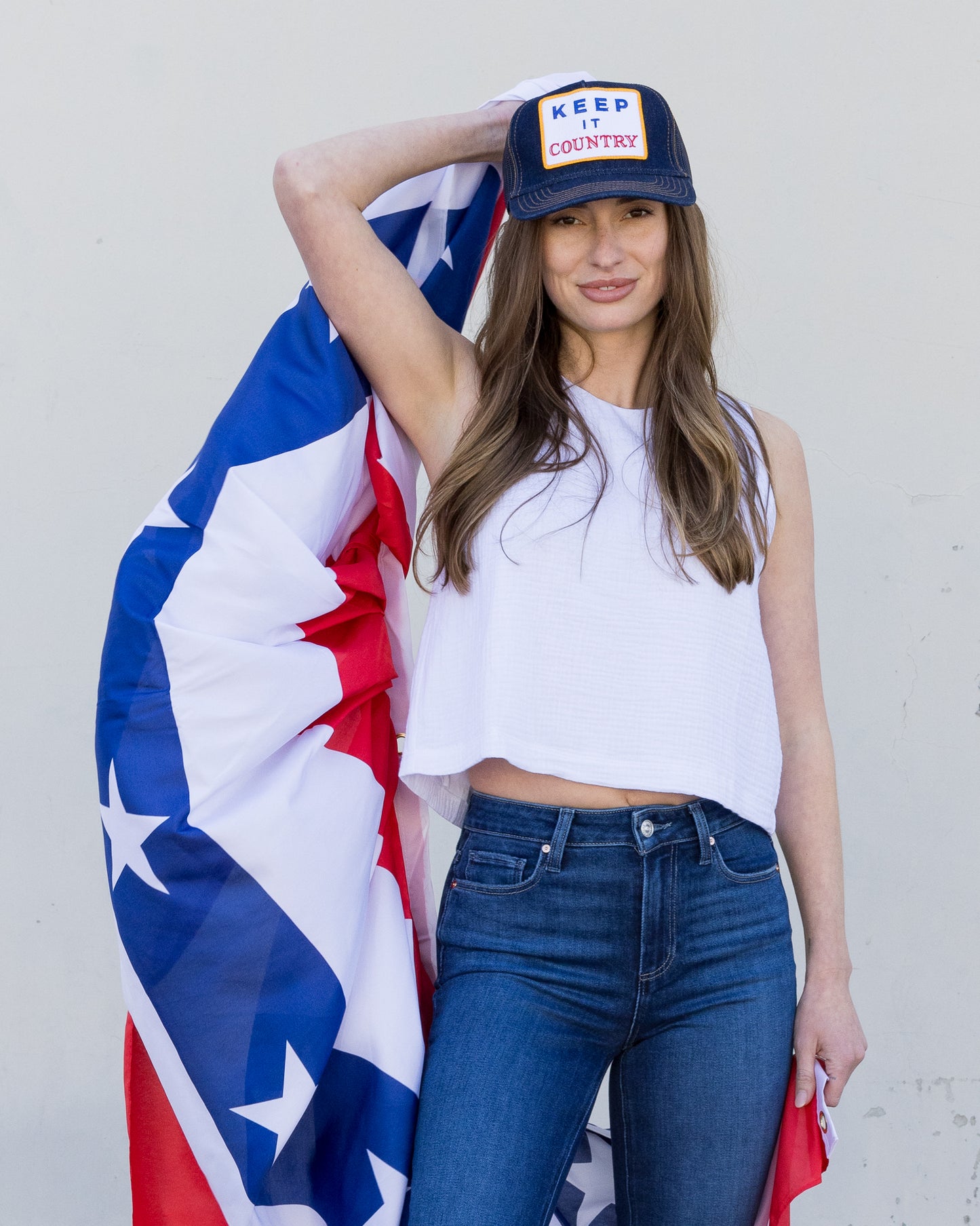 Keep It Country Trucker Hat in Denim