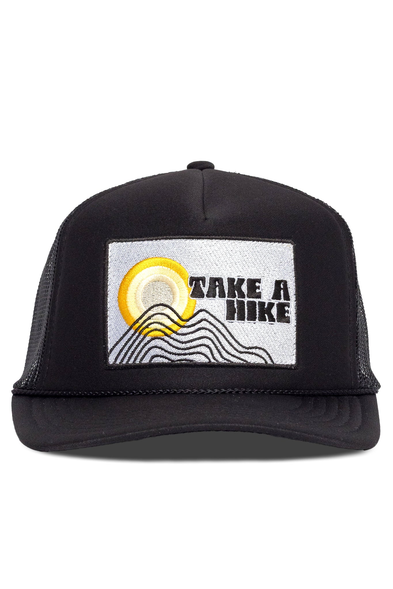 Take A Hike Sun Trucker Hat in Black