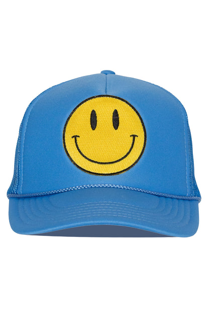 Happy Face Trucker Hat in Blue