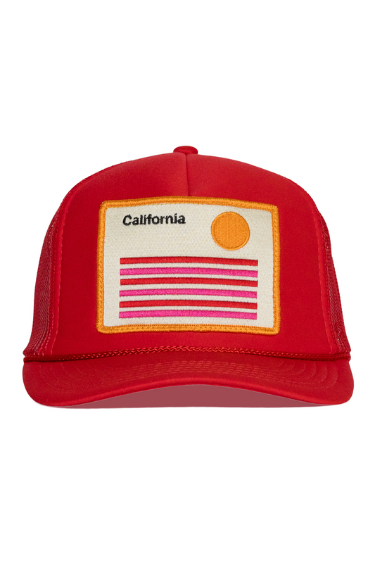 California Stripes Trucker Hat in Red