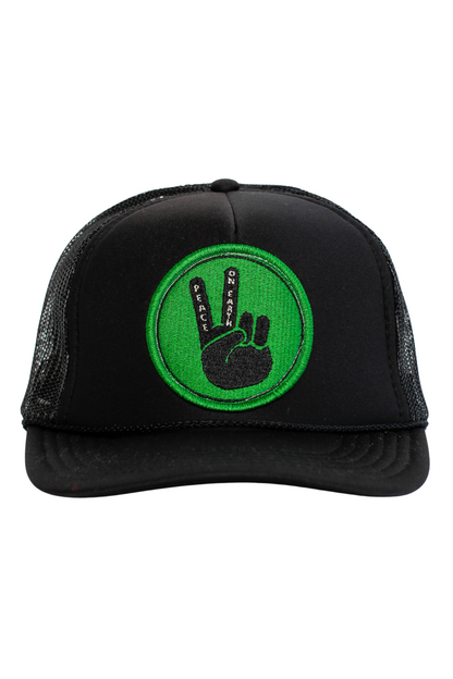 Peace On Earth Trucker Hat in Black