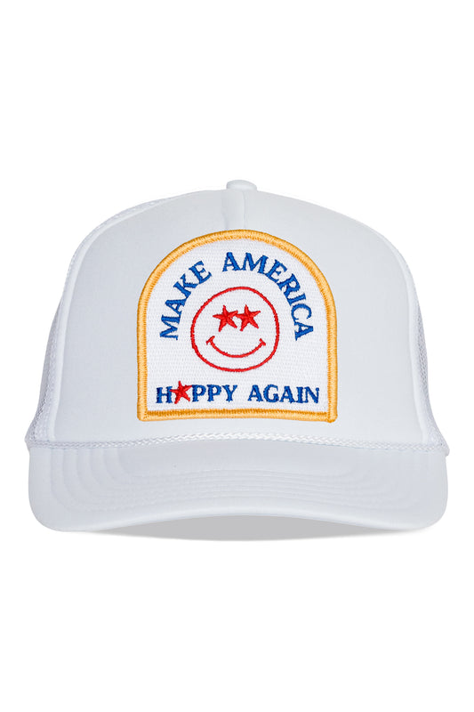 Make America Happy Again Trucker Hat in White