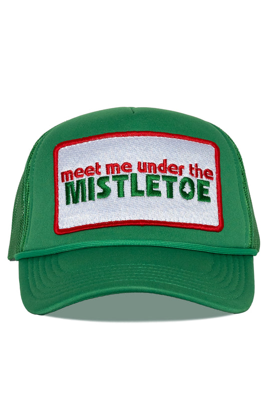 Meet Me Under The Mistletoe Trucker Hat in Green