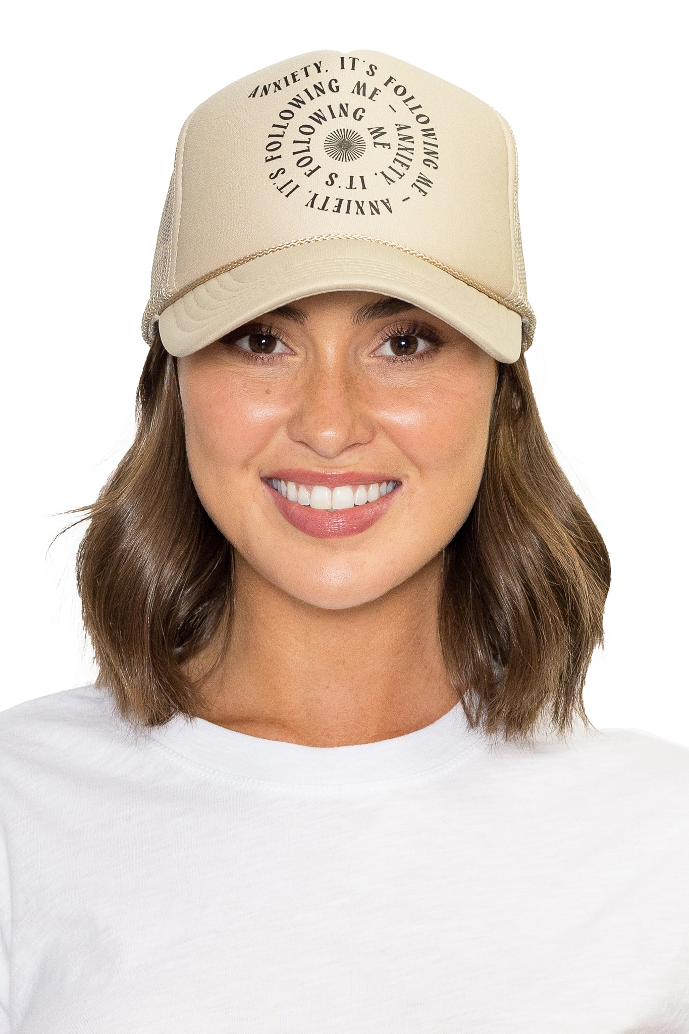 My Anxiety is following me Trucker Hat in Tan