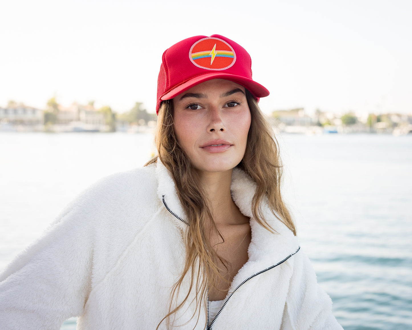 Electric Rainbow Trucker Hat Red