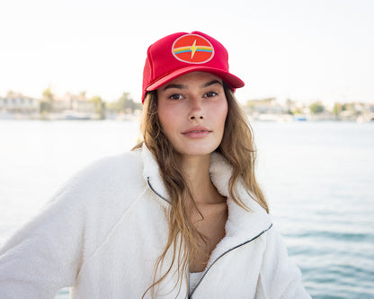 Electric Rainbow Trucker Hat Red