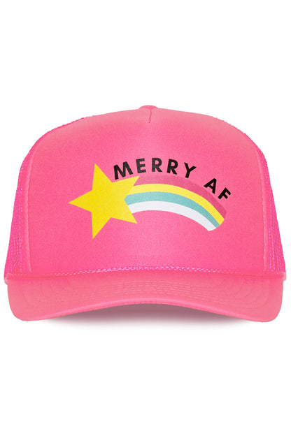 Merry AF Trucker Hat in Pink