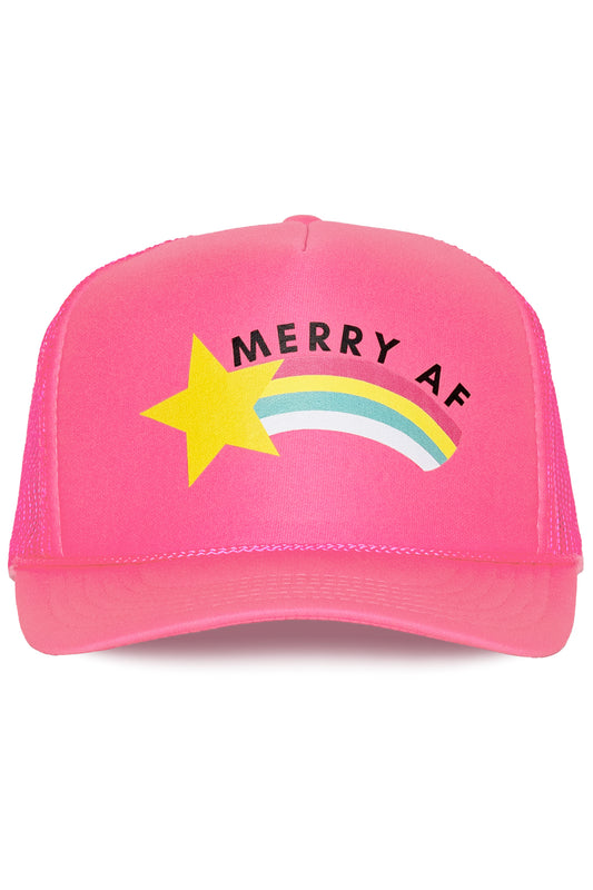 Merry AF Trucker Hat in Pink