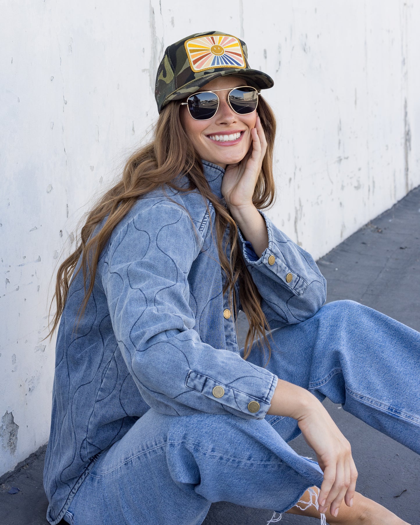 Rays Of Happy Trucker Hat in Camo