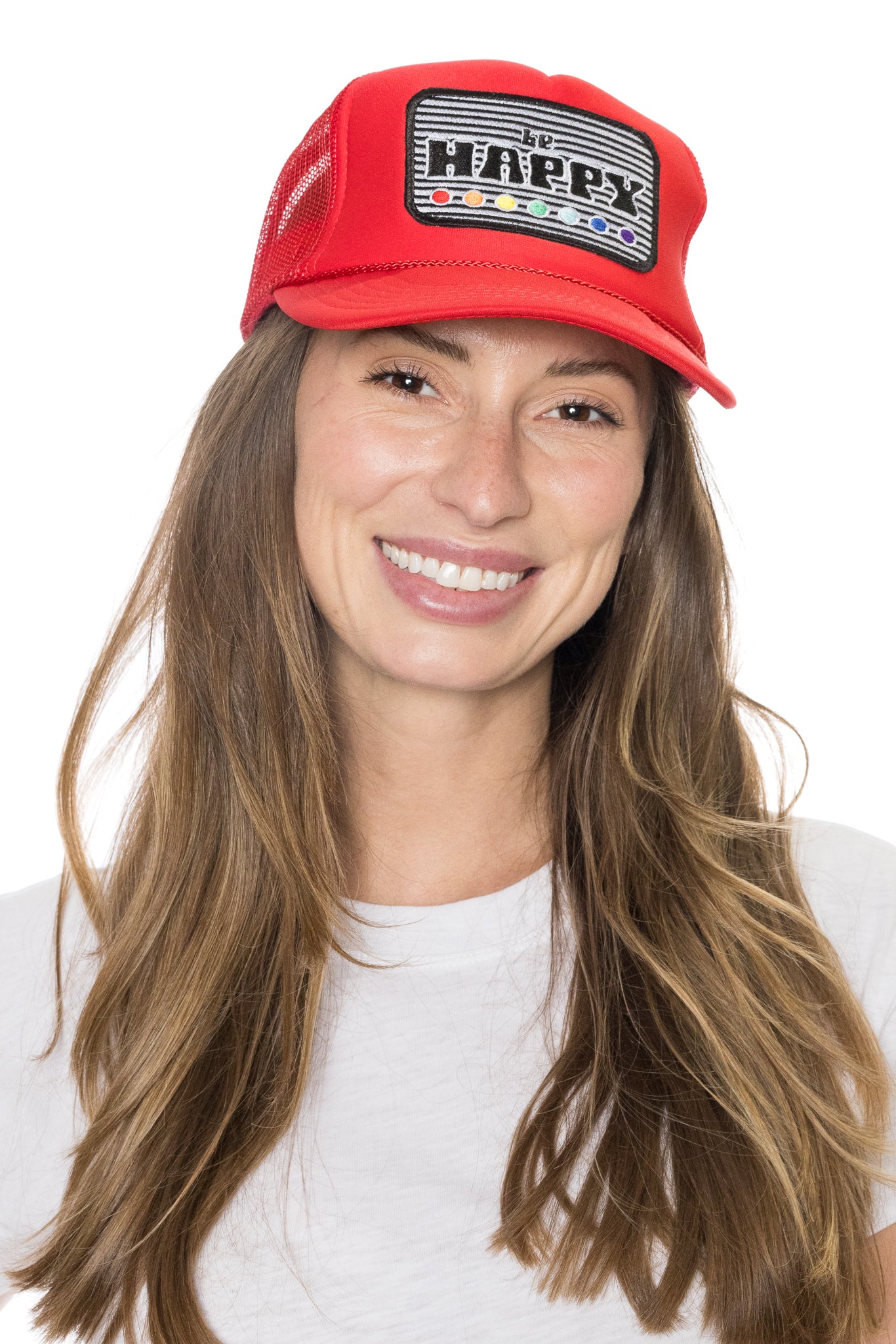 Happy Trucker Hat in Red