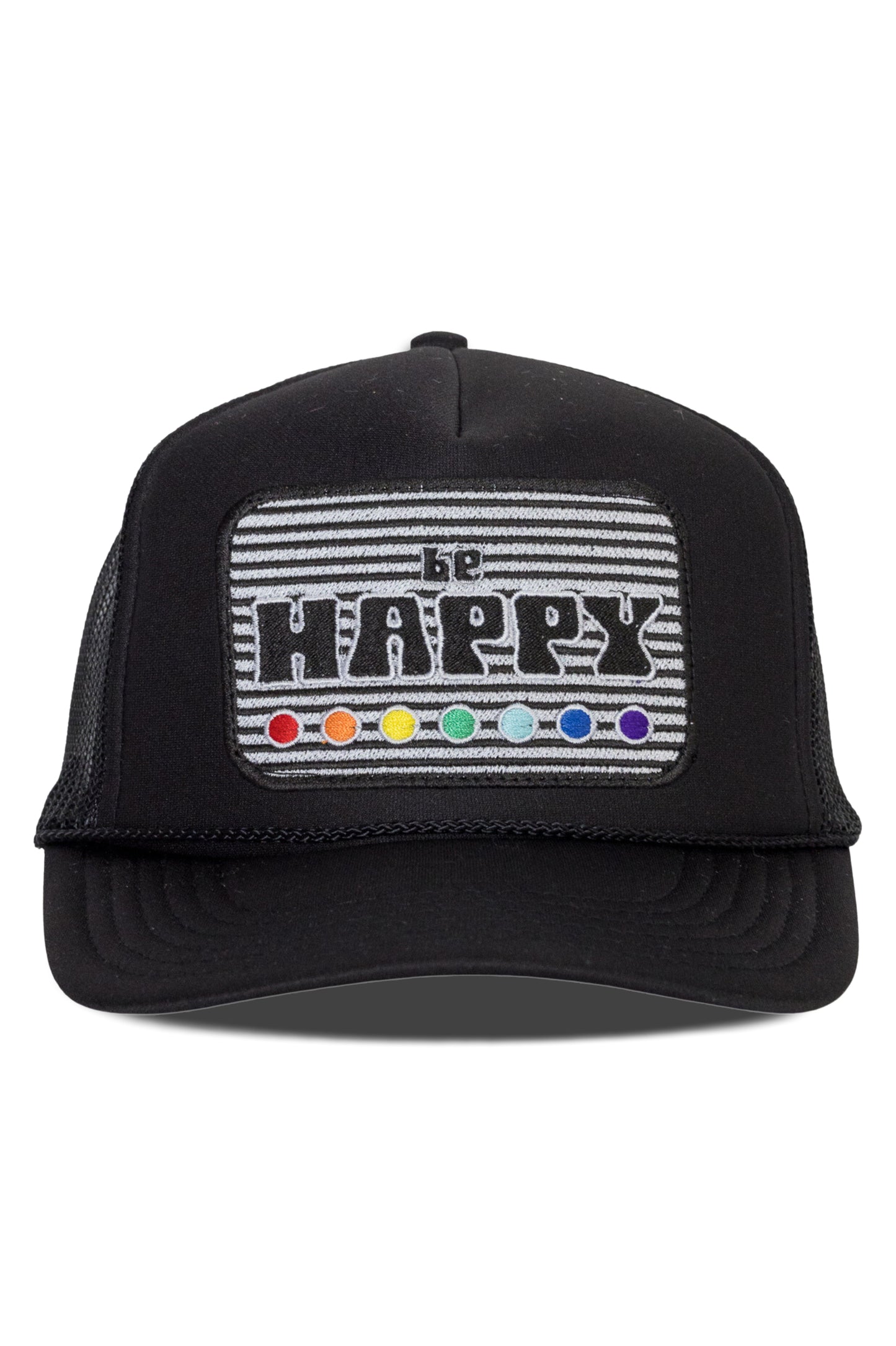 Be Happy Trucker Hat in Black