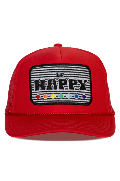 Be Happy Trucker Hat in Red