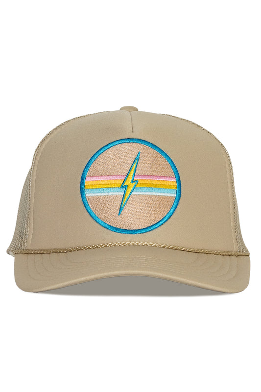 Electric Rainbow Trucker Hat in Tan 5/1