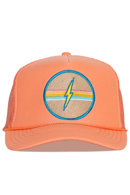 Electric Rainbow Trucker Hat in Coral