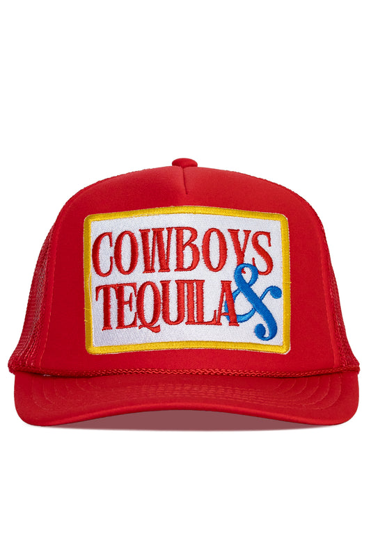 Cowboys & Tequila Trucker Hat in Red