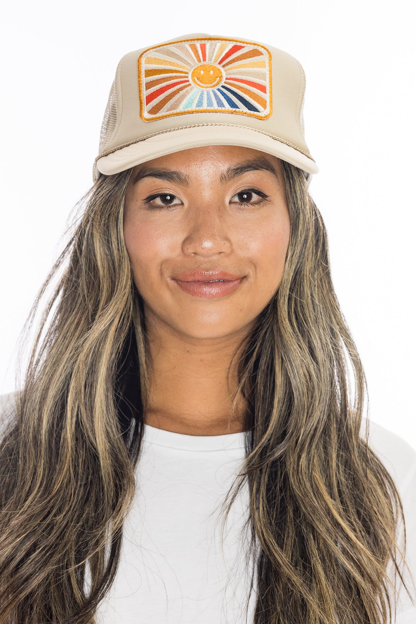 Happy Trucker Hat in Tan