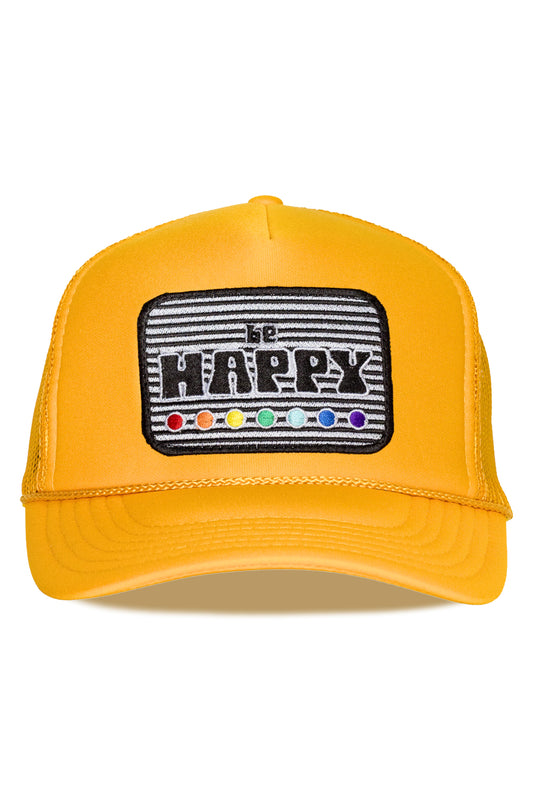 Be Happy Trucker Hat in Gold