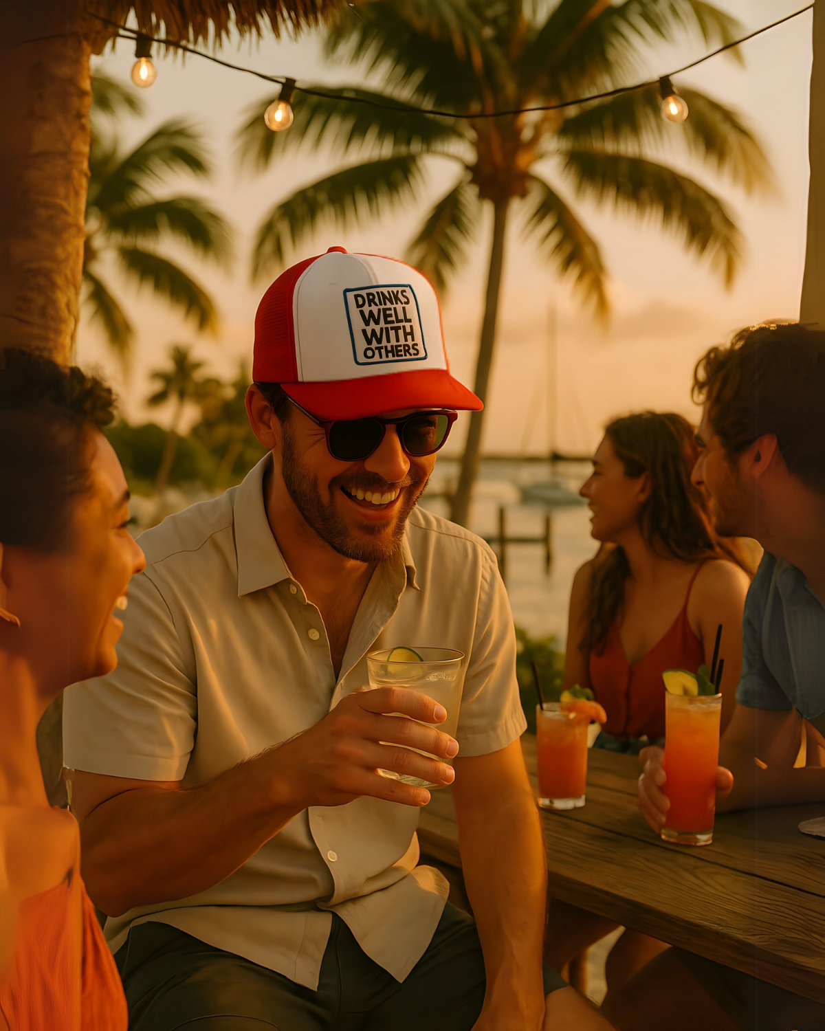 Drinks Well With Others Trucker Hat in Red Split