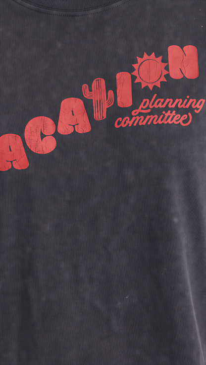 Vacation Planning Committee Crop Tee in Black