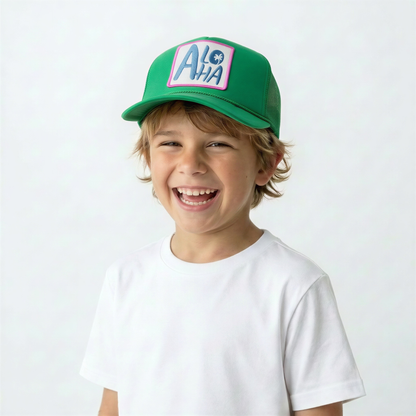 Youth Aloha Trucker Hat in Green