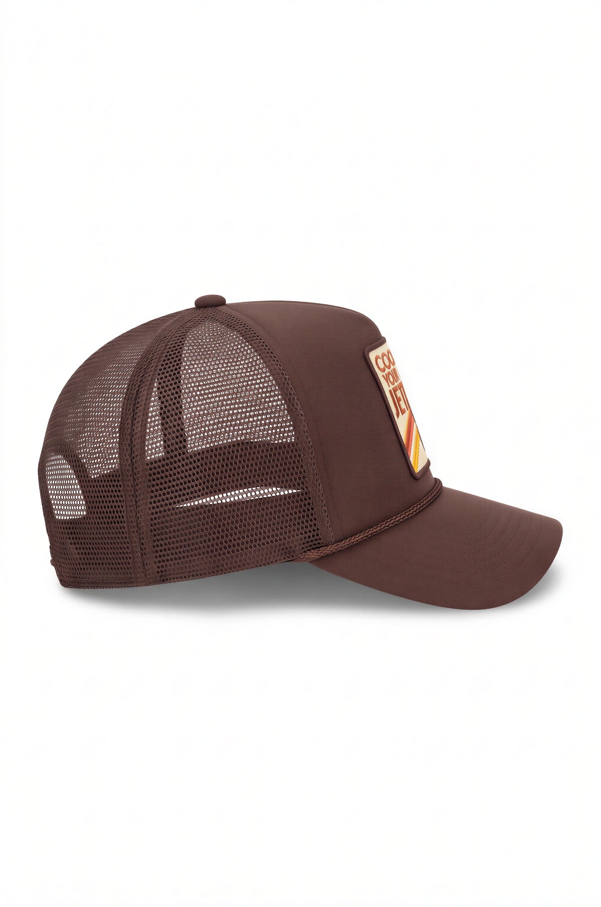 Cool Your Jets Trucker Hat in Brown